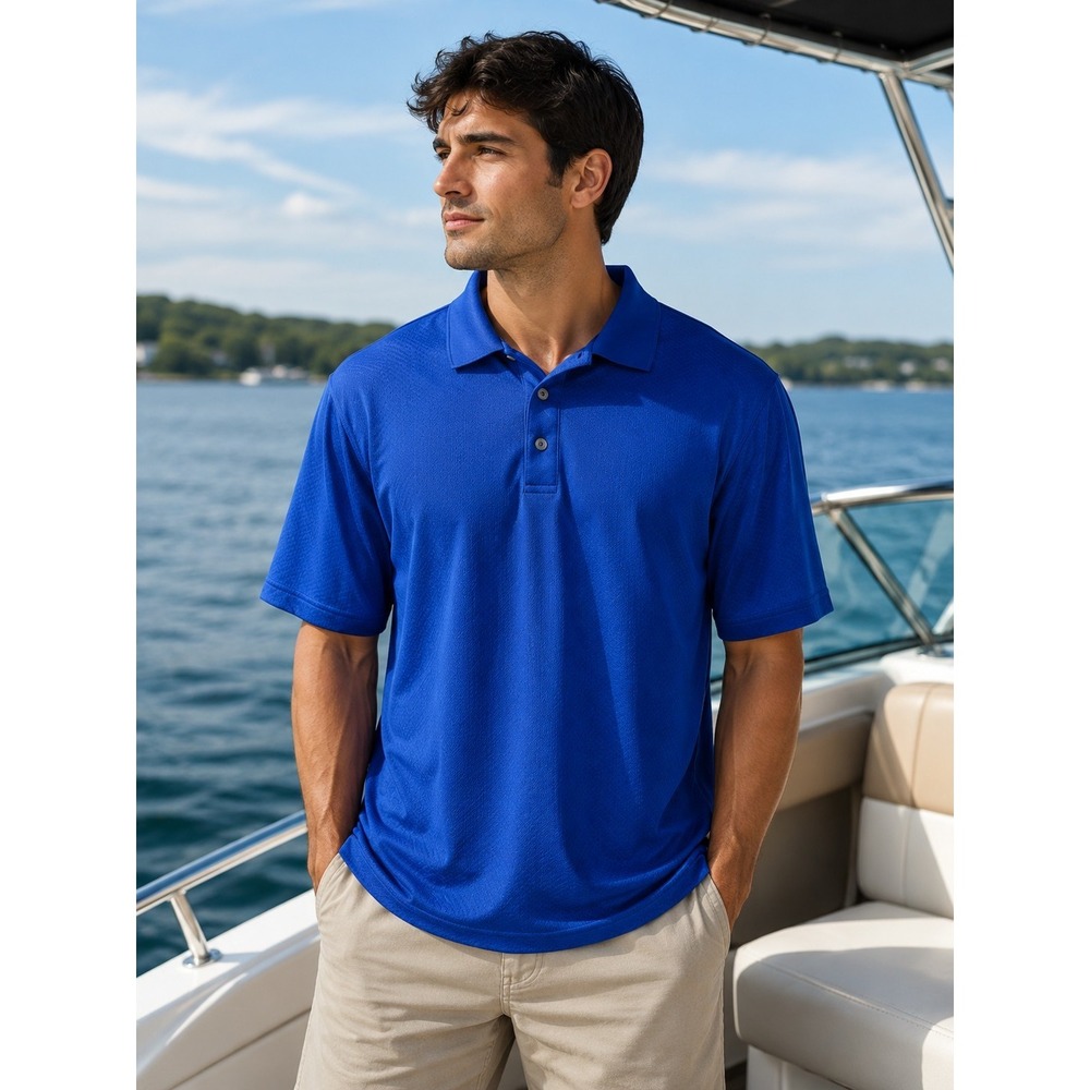 CUTTER AND BUCK Men's Large Dry Tec Blue Short Sleeve Polo Shirt -1311